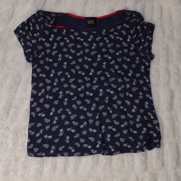 W5 Anthro Navy Blue Bicycle Print - Size Small Top - Picture 2 of 13